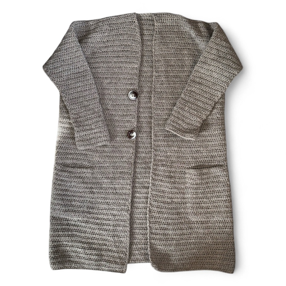 HAND KNIT Simple Modern Minimalist Design Warm Long Cardigan in Gary